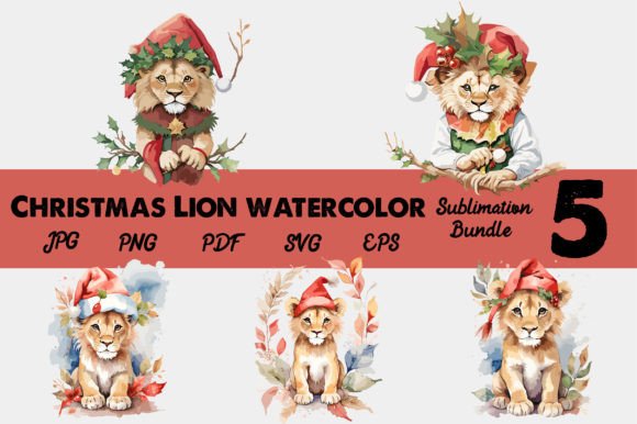 Download Christmas Lion Watercolor T-shirt Vector - Lion Collection